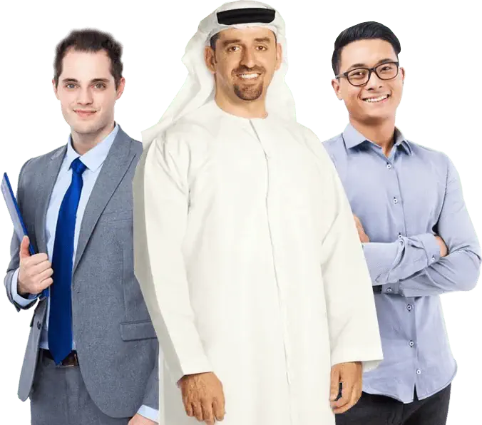 professional translators are smilling with uae national and two foreign nationals